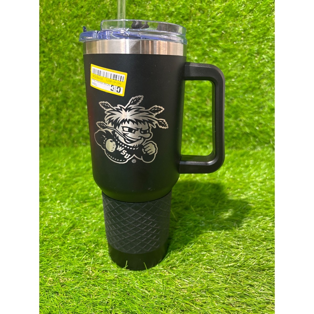 Wichita State Shockers WSU NCAA 40oz Insulated Tumbler with Straw + Handle Black
